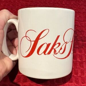Vintage Saks Fifth Avenue White Mug with Red Logo, John Buck, made in England